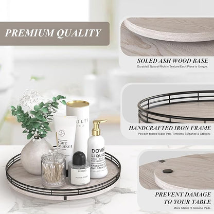 13" Oak Bathroom Vanity Tray Turntable