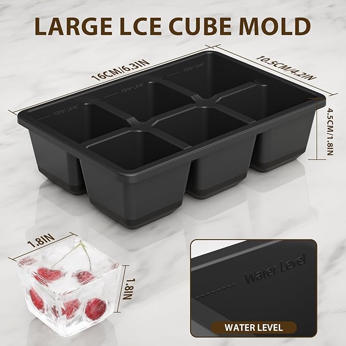 Optish Large Ice Cube Molds, 3 Pack Whiskey Square Ice Molds, 1.8 Inch Big Ice