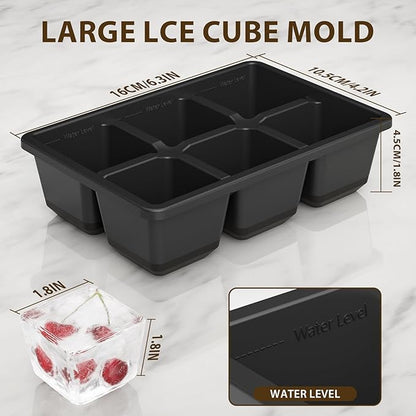 Optish Large Ice Cube Molds, 3 Pack Whiskey Square Ice Molds, 1.8 Inch Big Ice
