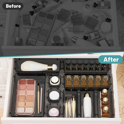 WOWBOX 16 PCS Clear Plastic Drawer Organizer Set, 4 Sizes Desk Drawer