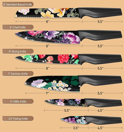 Astercook Knife Set, 12-Piece Flower Kitchen Knives Sets
