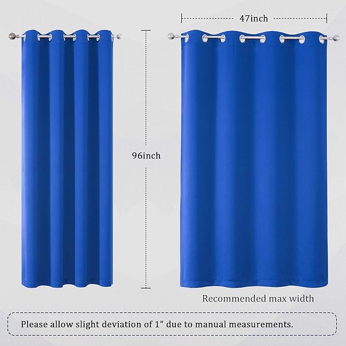 DUALIFE Royal Blue Blackout Curtain Drapes 96 inch Length Solid Energy