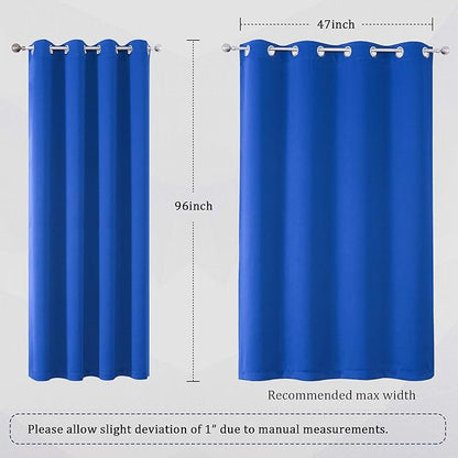 DUALIFE Royal Blue Blackout Curtain Drapes 96 inch Length Solid Energy