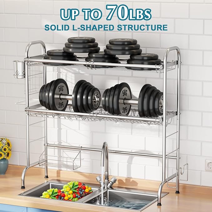 HOWDIA Stainless Steel 2-Tier Over The Sink Dish Drying Rack