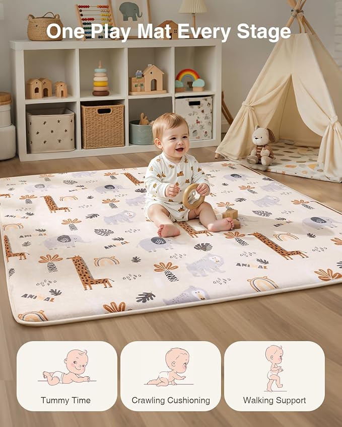 Baby Play Mat for Floor,1.2" Thick 47x47 Play Mat for Playpen,Safe Tummy Time Mats for Babies and Infants Toddlers,Cushioning Foam Mats for Kids Crawling,Non-Slip Baby Playmat,Tatami,Nursery Rug