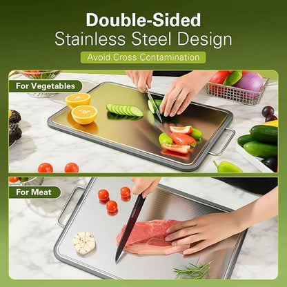 Stainless Steel Cutting Board 16''×11'', Double Sided 304 Steel Cutting Board