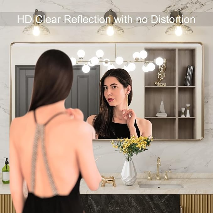 LOAAO 60”X30” Gold Bathroom Mirror, Rounded Rectangle Gold Frame Mirror