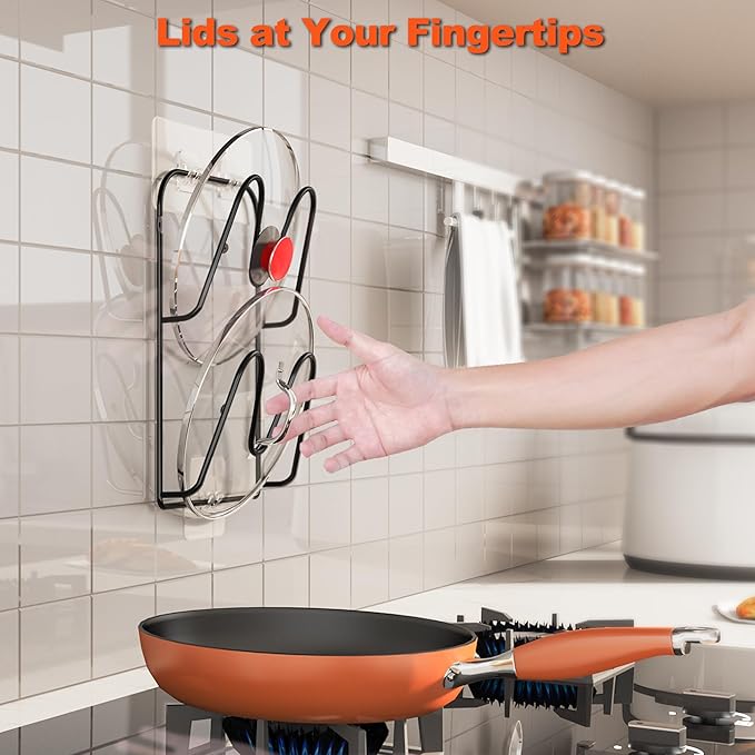 2 Pack Pot-Lid-Organizer, 4-Tier Pots and Pans Lid Organizer Under Cabinet