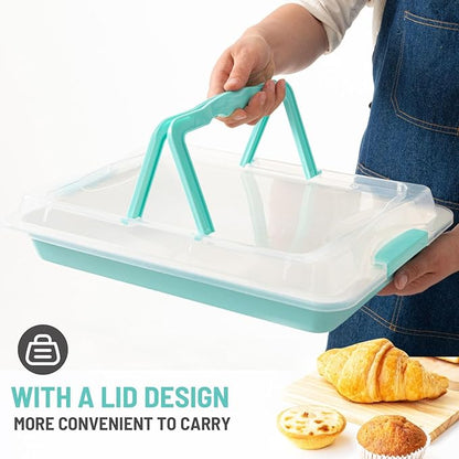 Sheet Cake Pan with Lid, Non-Stick Ceramic Coating Baking Pan, Oven Safe 450°F