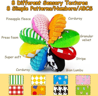 8-in-1 Sensory Balls for Infant Toddlers,Rainbow Fabric Baby Toy for Sensory Development,Montessori Toys for Babies 6-12 Months,8 Different Sensory Tactile Textures with Crinkle Rattle Squeakers