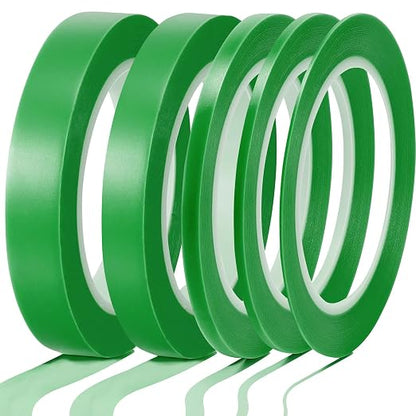 Xuniea 5 Rolls of Vinyl Tape Masking Tape Automotive Car Auto Paint for Curves, High Temperature Vinyl Low Tack(1/16 Inch, 1/8 Inch, 1/4 Inch, 1/2 Inch, 3/4 Inch,Green)