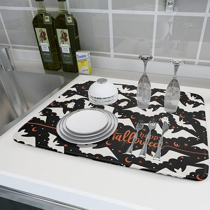 Halloween Drying Mats for Kitchen Counter 18”x24” Happy Halloween Spooky Bat