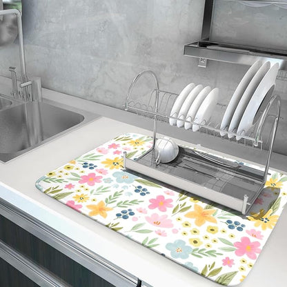Spring Dish Drying Mat for Kitchen Counter Cute Floral Summer Holiday