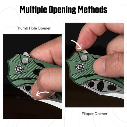 CIVIVI Biophase Pocket Folding Knife for Men, 3.48" Nitro-V Blade Aluminum Handle, Lightweight Skeletonized Flipper Knife for Tactical Survival C23083-1 (Green)