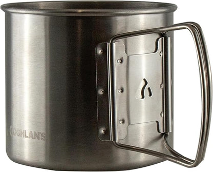 Coghlan's Stainless Steel Camp Mug/Pot – 600 mL (21 oz.) Lightweight Outdoor Cooking Pot & Cup with Folding Handles & Measurement Markings – Durable Backpacking, Hiking & Camping Cookware