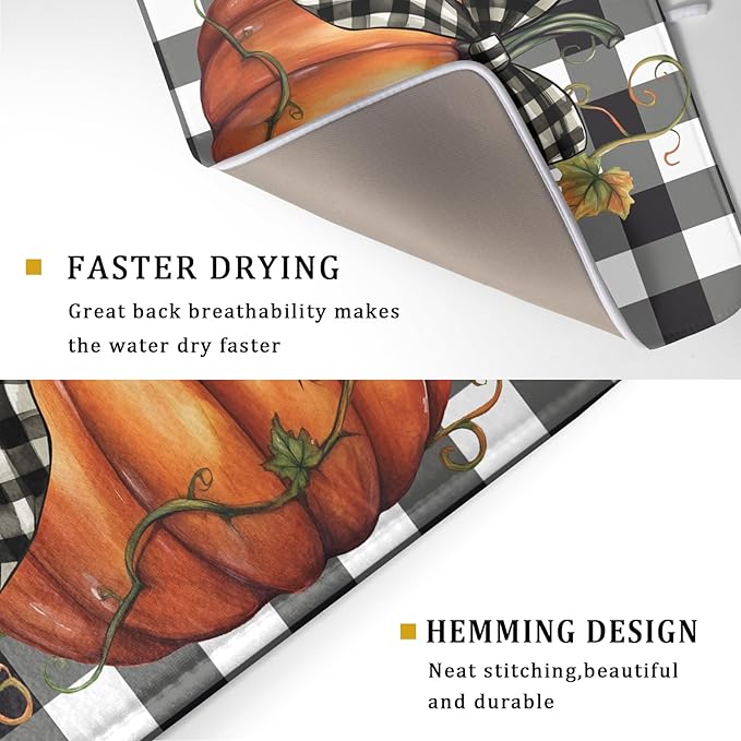 Fall Drying Mats for Kitchen Counter Fall Pumpkin Dish Drying Mat 18 x 24 Inch