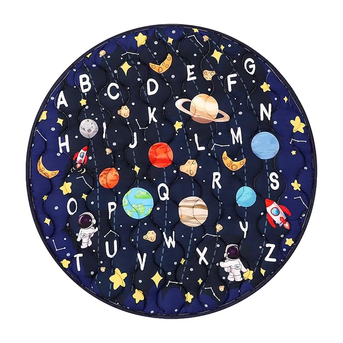 Baby Play Mat Round for Floor, GFU Non-Slip 40x40 Round Mat, Thick One-Piece Crawling Mat Blue, Infants Playmat Foldable and Machine Washable for Boys
