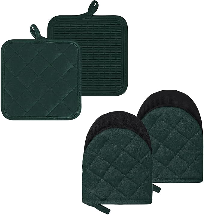 Oven Mitts and Pot Holders Set, Heat Resistant Silicone Kitchen Mini Oven