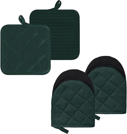 Oven Mitts and Pot Holders Set, Heat Resistant Silicone Kitchen Mini Oven