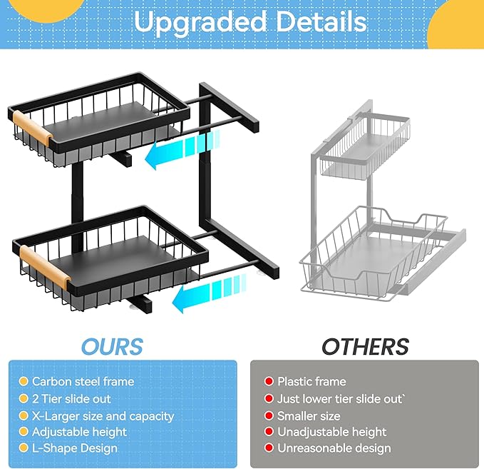 ADBIU Under Sink Organizer XL Size, 2 Packs 2 Tier Expandable Height Under-Sink