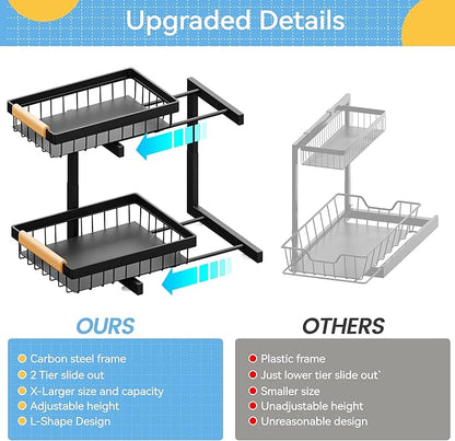 ADBIU Under Sink Organizer XL Size, 2 Packs 2 Tier Expandable Height Under-Sink