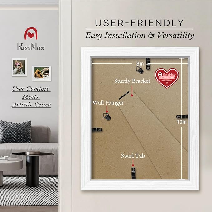 8x10 Picture Frame 2 Pack, White Solid Wood Gallery Photo Frame, Wall Hanging or Tabletop Display