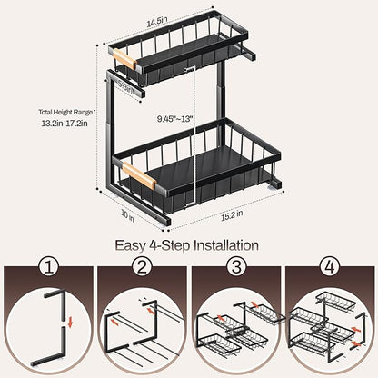 ADBIU Under Sink Organizer, 2 Pack 2 Tier Expandable Height Pull out Kitchen