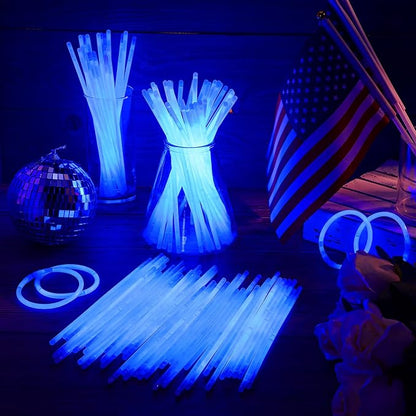 Hanaive 300 Pcs Glow Sticks Bulk 8 Inch Glow in The Dark Party Favors Neon Bracelets and Necklaces Light up Sticks with Connectors for Holiday Birthday Party Supplies(Blue)