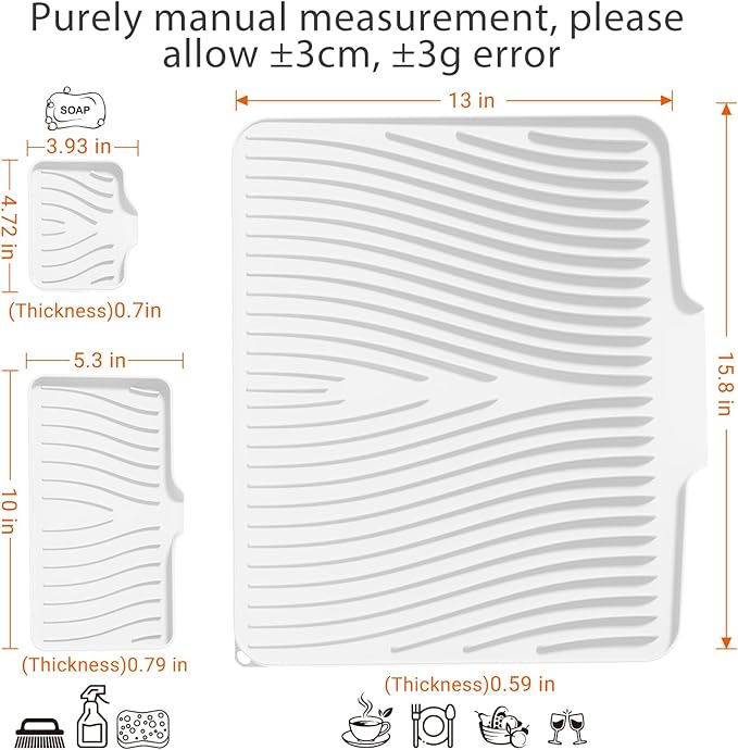 Silicone Dish Drying Mat for Kitchen Counter, Dish Drying Pad, Non-Slip Drain