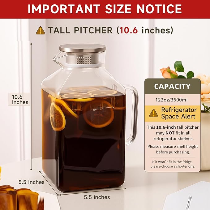 Glass Pitcher, 3.6L Glass Water Pitcher