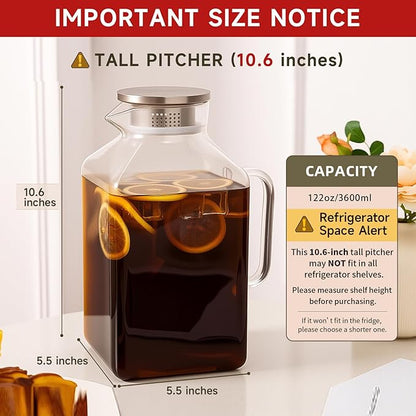 Glass Pitcher, 3.6L Glass Water Pitcher
