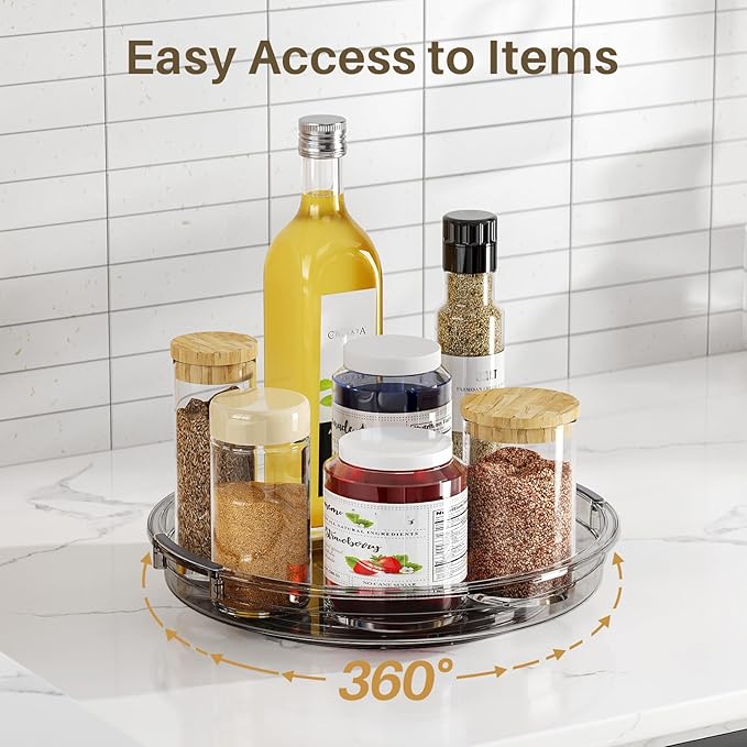 LAMU 2 Pack Lazy Susan Turntable Organizer for Cabinet, 10.6'' 9.25'' Condiment Organizer for Refrigerator, Kitchen Pantry, Medicine Cabinet Organizer, Spices Rack Organization, Bathroom, Grey