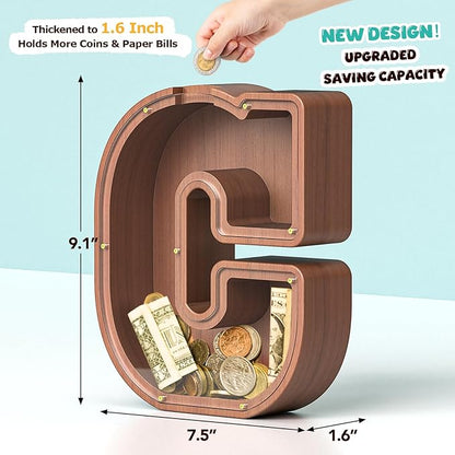 Summidate Wooden Letter Piggy Bank, Extra Thick Large Capacity Piggy Bank for Kids Boys Girls Toddler, Alphabet C Money Bank| Coin Box Birthday, Christmas, Festival