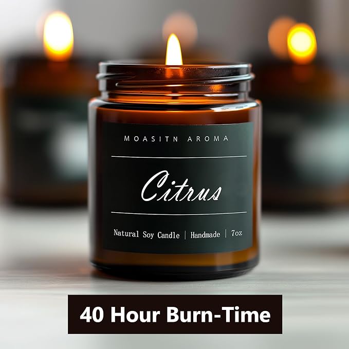 MOASITN Citrus Highly Scented Candles for Home| Natural Soy Aromatherapy Candle| Handmade Long Lasting Jar Candle| Candel Gift for Women,Men| as Birthday,Housewarming,Thank You,Relaxing Gifts| 7oz