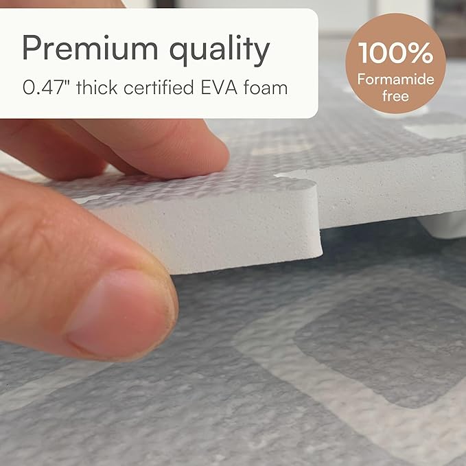 Lillefolk Baby Play Mat for Floor – 6x6ft Gray | Soft Non Toxic Premium EVA Foam Tiles for Tummy Time, Crawling & Playroom – Waterproof for Hard Floors Mat for Babies & Toddlers (9 Tiles)