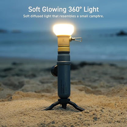 NESTOUT Rugged Outdoor Camping LED Lantern w/ Mini Tripod, Dimmable USB Powered Soft LED Light, IP44 Water Dust Resistant, 10-350 Lumen, Portable Lamp for Power Bank EDC Travel, LAMP-1 (Beige)