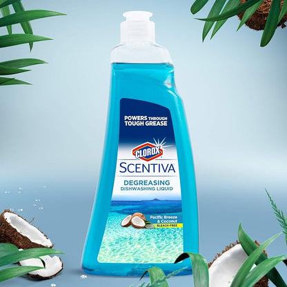 CLOROX Scentiva Dishwashing Liquid Soap | Smells Great and Cuts Through Grease Fast | Quick Rinsing Formula for a Powerful Clean You Can Trust, Pacific Breeze & Coconut, 26 Oz (Pack of 6) | Ultra-concentrated formula, bleach-free, cuts through food res...