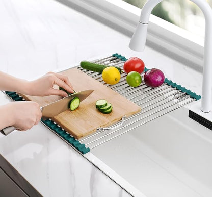 Tomorotec Stainless Steel Roll Up Dish Drying Rack, Foldable Over The Sink
