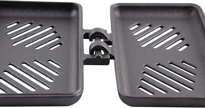 Coghlan's Pre-Seasoned Cast Iron Broiler with Removable Handles, Break-Apart Hinge – Ideal for Grilling Burgers, Steaks, and Roasting Vegetables Over Campfires or BBQs – Compact and Easy to Clean