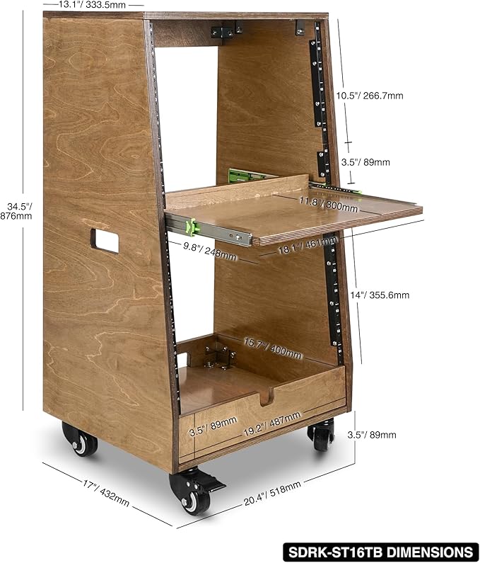 Sound Town DIY Slanted 16U Studio Rack,
