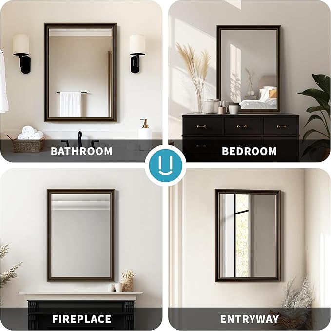 Retro Copper Effect Framed Wall Mirror, 24x36 Rectangle Mirror,