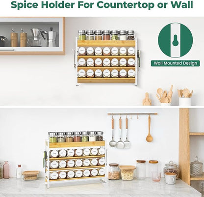 EsLuker.ly Spice Seasoning Rack Organizer Kitchen Countertop, 4 Tier Bamboo