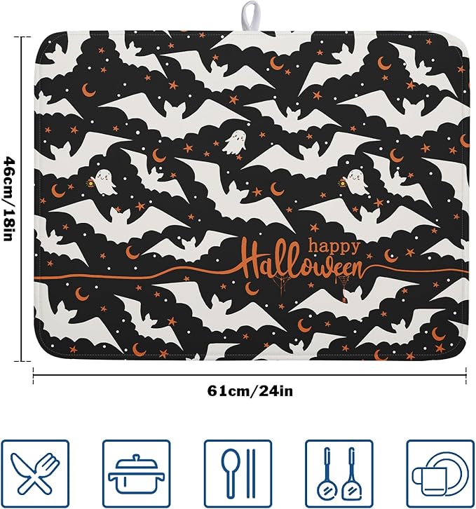 Halloween Drying Mats for Kitchen Counter 18”x24” Happy Halloween Spooky Bat