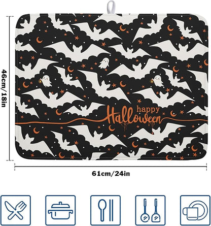 Halloween Drying Mats for Kitchen Counter 18”x24” Happy Halloween Spooky Bat