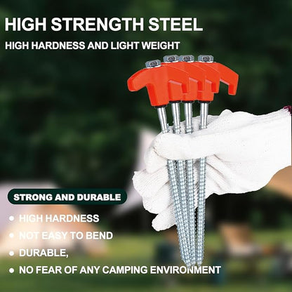 16 Pack Screw in Tent Stakes Heavy Duty,8 Inch Ground Anchors Screw in,Metal Stakes with Hex Head Driver,Camping Tent Accessories.(Orange)