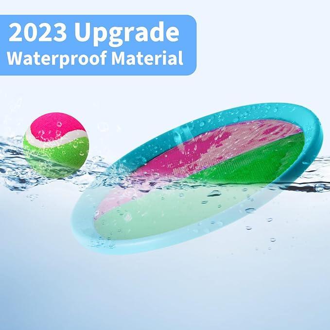 Beach Games, Outdoor Toys for Kids Ages 4-8, Toss and Catch Ball Set, with 4 Paddles 3 Balls, and 1 Storage Bag, Beach Toys Easter Gifts for Kids -2 Pink + 2 Blue