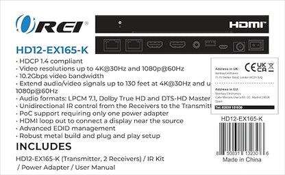 OREI 4K 1x2 HDMI Over ethernet Extender Splitter Over CAT6/7 ethernet Cable