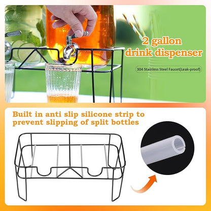 2 Pack 1 Gallon Glass Drink Dispenser