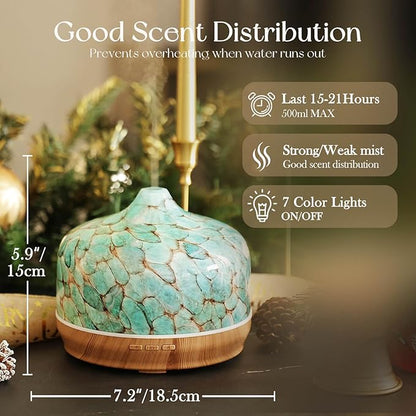 Porseme 500ml Glass Essential Oil Diffuser Aromatherapy Ultrasonic Cool Mist