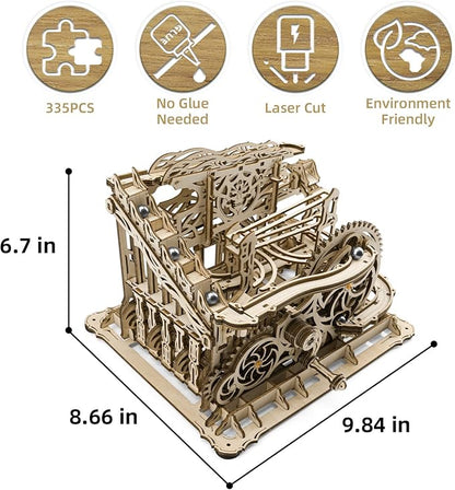3D Wooden Puzzle Marble Run for Adults, DIY Marble Run Wooden Model Kit, HDF Material, Mechanical Puzzle, Modern Style, 334 Pieces, 1 Set, 1 Item, 1 Package